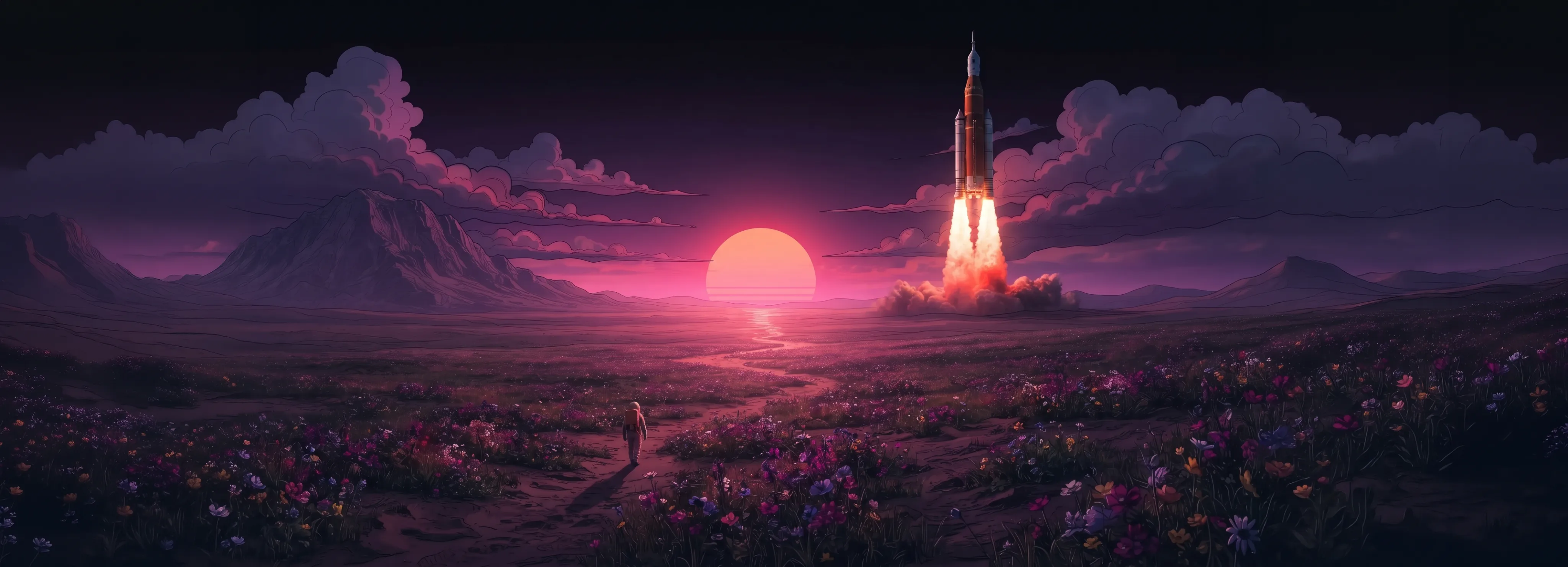 Launch over a magenta wireframe landscape - Blankstate Newsroom